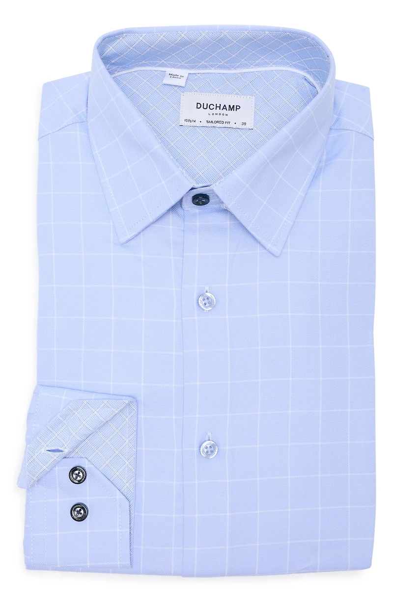 Tailored Fit Cotton Windowpane Dress Shirt