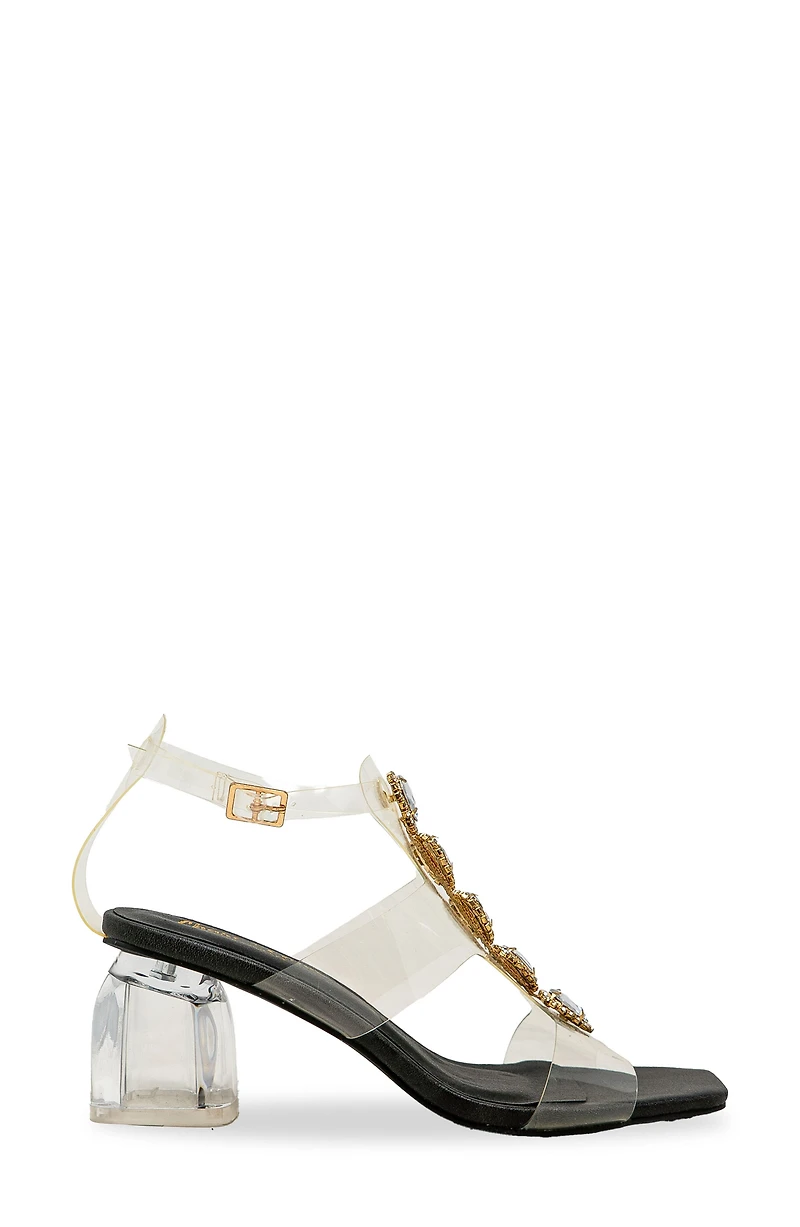 Levine Rhinestone Embellished Clear Strap Sandal