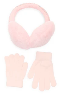 Kids' Sequin Faux Fur Earmuffs & Gloves Set