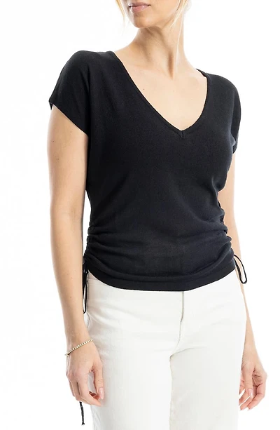 Side Ruched Short Sleeve V-Neck Sweater