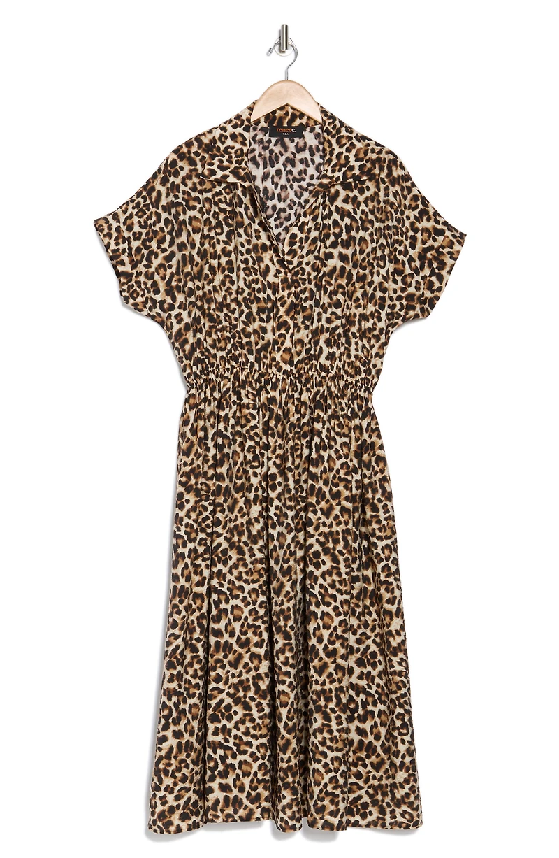 Leopard Print Short Sleeve Midi Dress