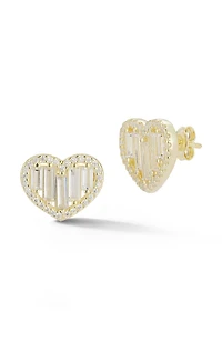 14K Gold Plate Cubic Zirconia Heart Stud Earrings