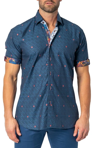 Galileo Regular Fit Icon Paisley Short Sleeve Cotton Button-Up Shirt