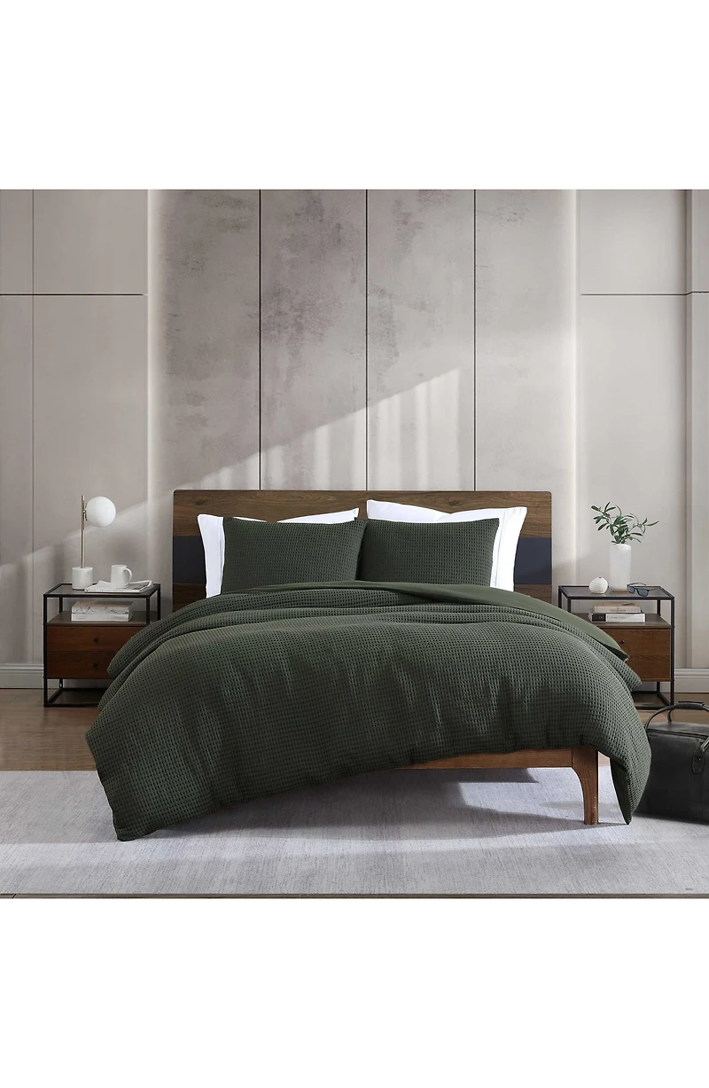 Solid Waffle Knit Duvet Cover & Sham Set