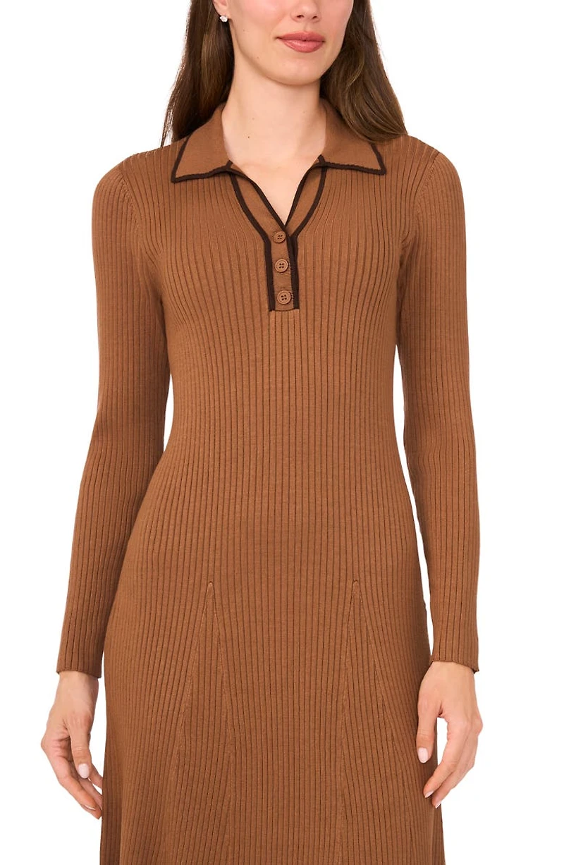 Contrast Trim Long Sleeve Sweater Dress