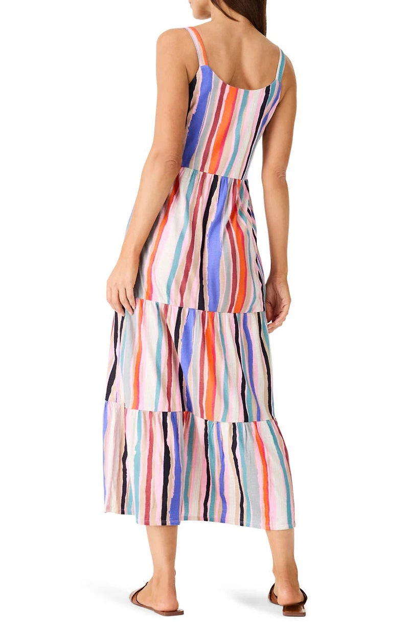 Painted Stripe Tiered Midi Sundress