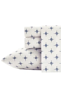 Compass Print 200 Thread Count Cotton Percale Sheet Set