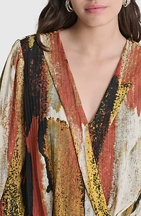 Print Faux Wrap Peplum Top