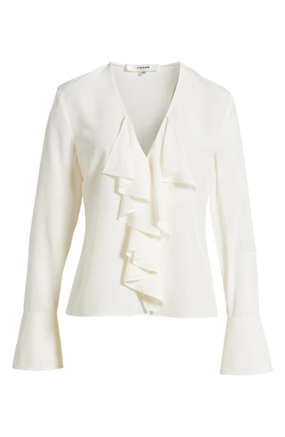 Ruffle Front Long Sleeve Silk Top