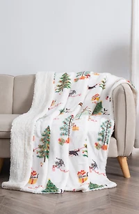 Holiday Print Reversible Faux Shearling Throw Blanket