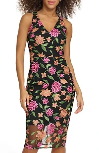 Floral Embroidered Mesh Sheath Dress