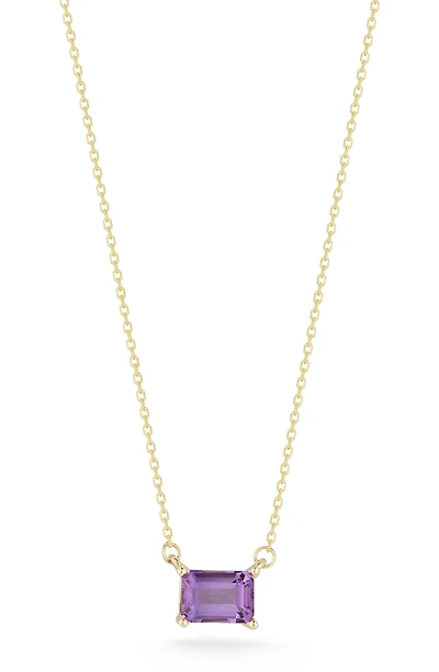 14K Yellow Gold Emerald Cut Amethyst Pendant Necklace