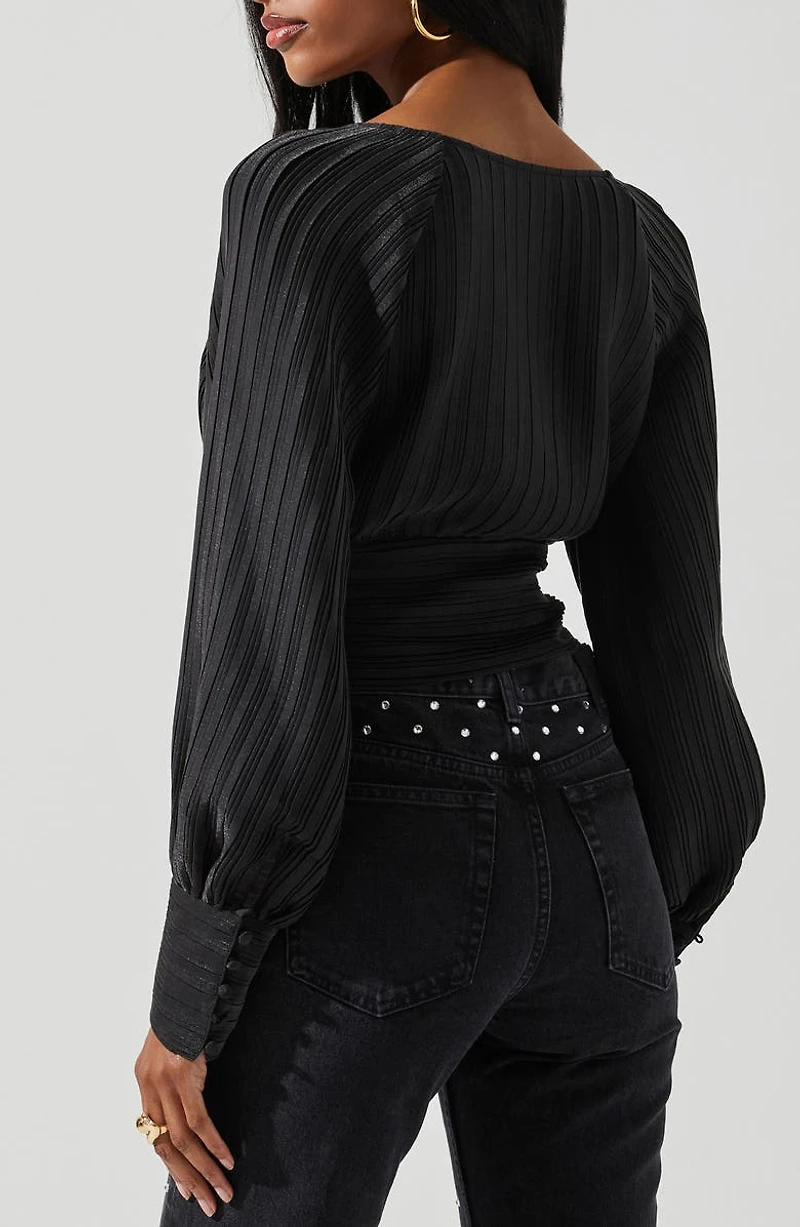 Pernilla Long Sleeve Pleated Crop Top