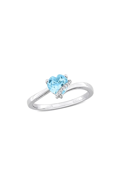 Blue Topaz & Diamond Heart Ring - 0.009ct.