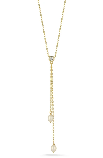 Cubic Zirconia & Cultured Pearl Lariat Necklace
