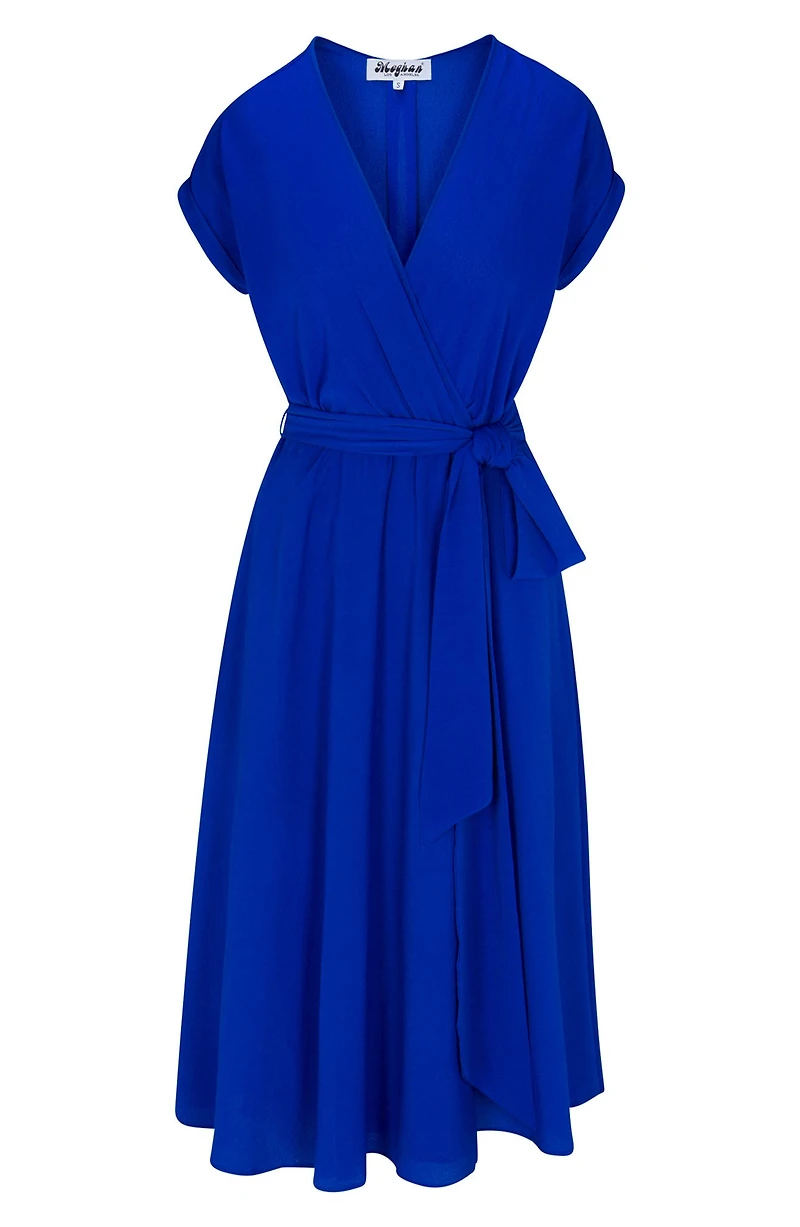 Jasmine Short Sleeve Faux Wrap Midi Dress