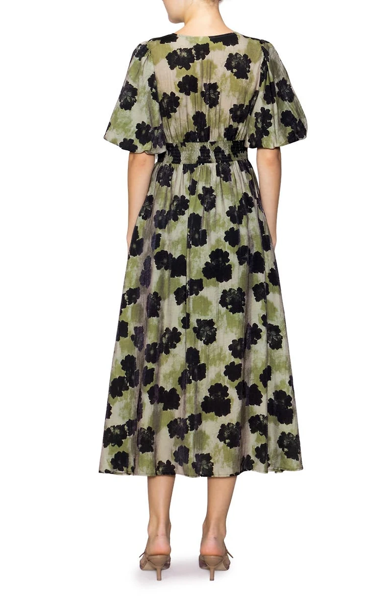 Bubble Sleeve Fit & Flare Midi Dress