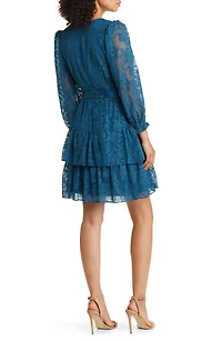 Long Sleeve Tiered Faux Wrap Dress