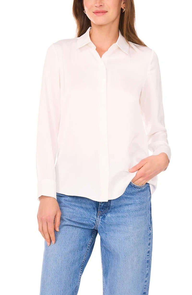 Satin Long Sleeve Button-Up Shirt