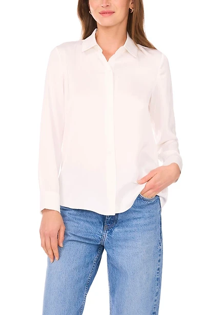 Satin Long Sleeve Button-Up Shirt