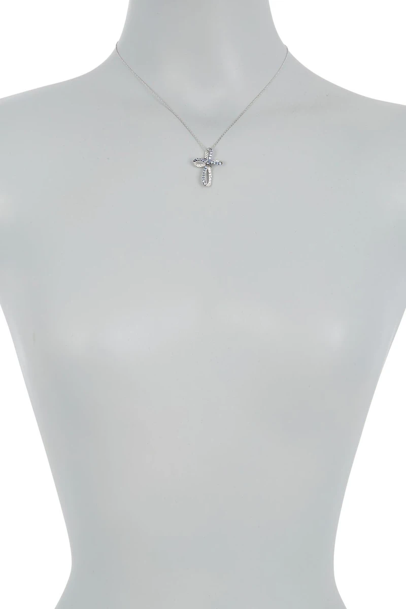 Sterling Silver Blue Sapphire & Diamond Cross Pendant Necklace - 0.5ct.
