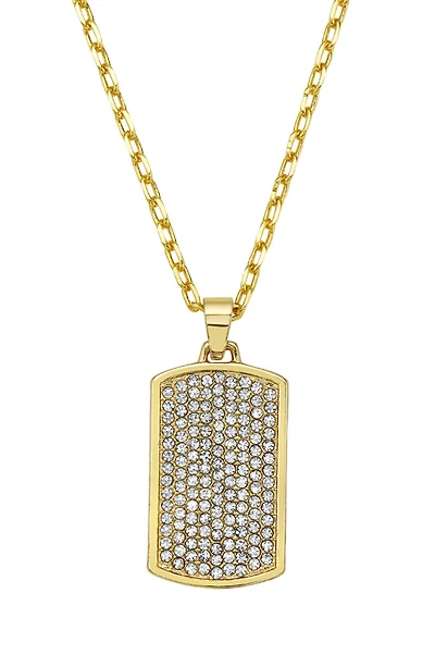 Men's 14K Gold Plated Pavé Cubic Zirconia Dog Tag Pendant Necklace
