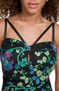 Floral Embroidered Mesh Sheath Dress