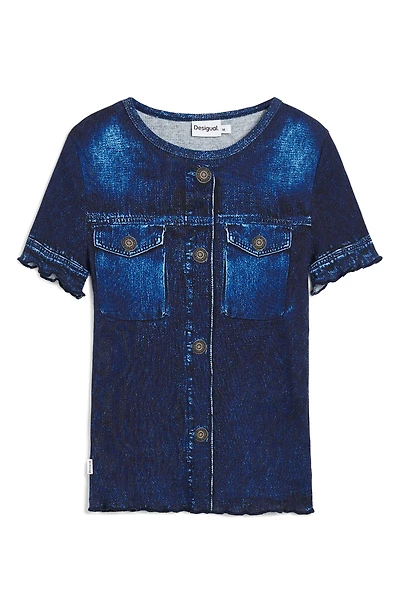 Denim Print Crop T-Shirt