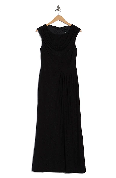 Metallic Cowl Neck Cap Sleeve Maxi Dress