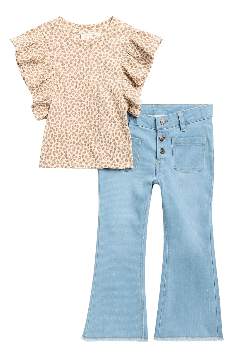 Stretch Rib T-Shirt & Flare Leg Jeans Set