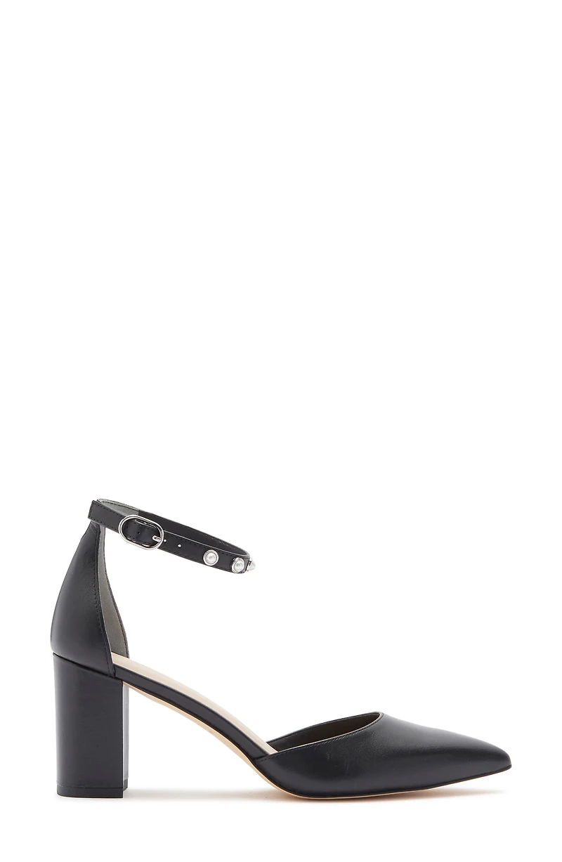 Faux Pearl Block Heel Pump
