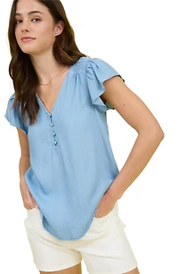 Flutter Sleeve Chambray Top