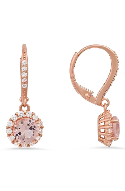 Sterling Silver CZ Halo Drop Earrings