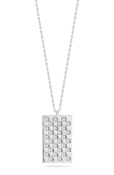 Cubic Zirconia Checkered Tag Pendant Necklace
