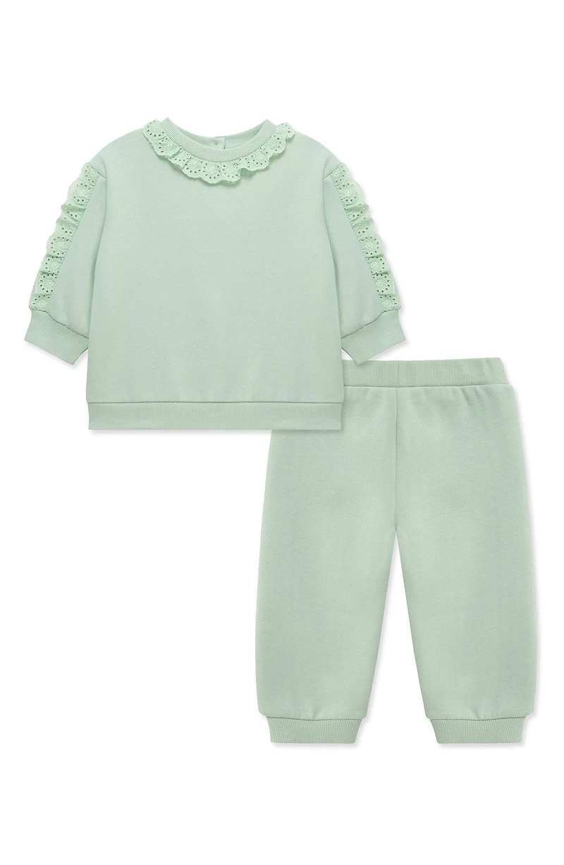 Ruffle Lace Trim Sweatshirt & Joggers