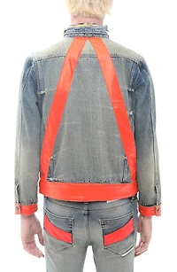 Leather Detail Cotton Denim Trucker Jacket