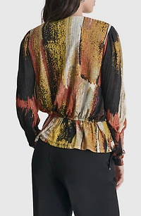 Print Faux Wrap Peplum Top