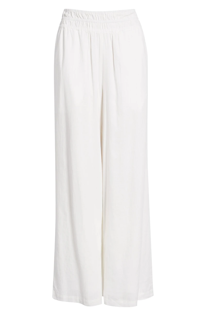 Linen Blend Smocked Waist Wide Leg Pants