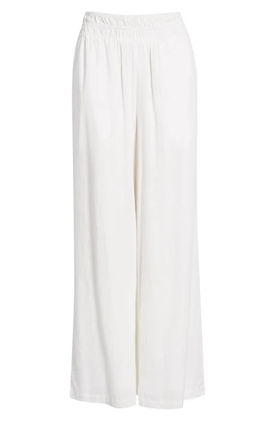 Linen Blend Smocked Waist Wide Leg Pants