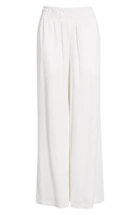 Linen Blend Smocked Waist Wide Leg Pants
