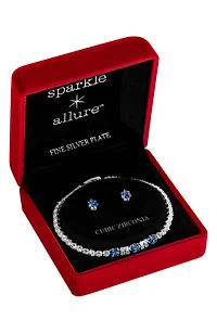 Cubic Zirconia Tennis Bracelet & Stud Earrings Set