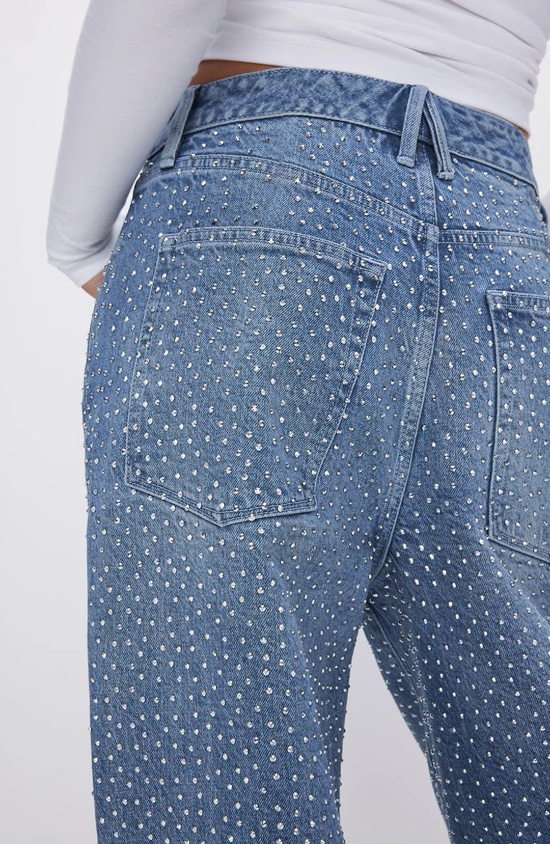 Good Ease Crystal Embellished Wide Leg Jeans