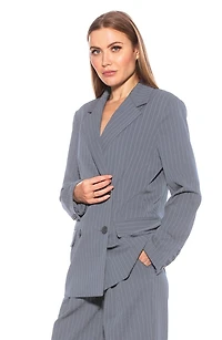 Indigo Oversize Pinstripe Double Breasted Blazer