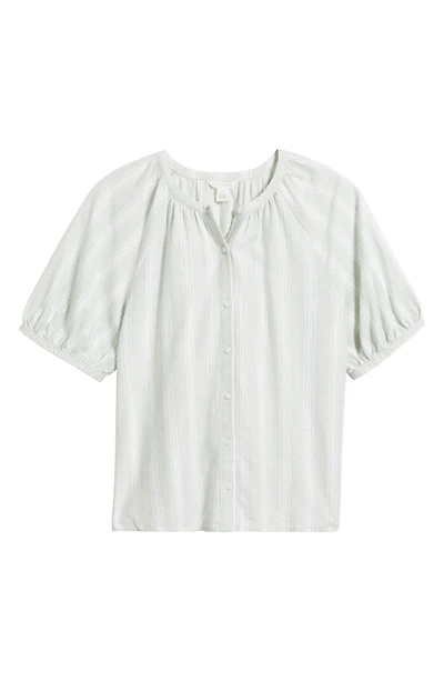 Stripe Linen Blend Puff Sleeve Top