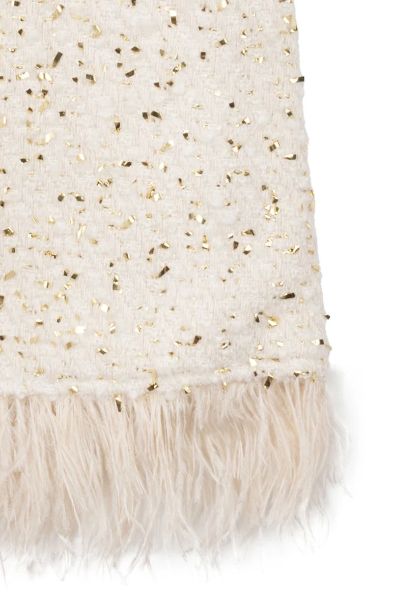 Kids' Faux Feather Trim Foil Bouclé Dress