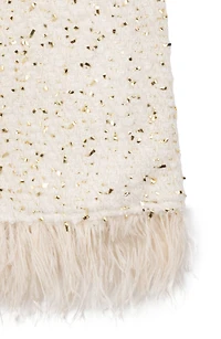 Kids' Faux Feather Trim Foil Bouclé Dress
