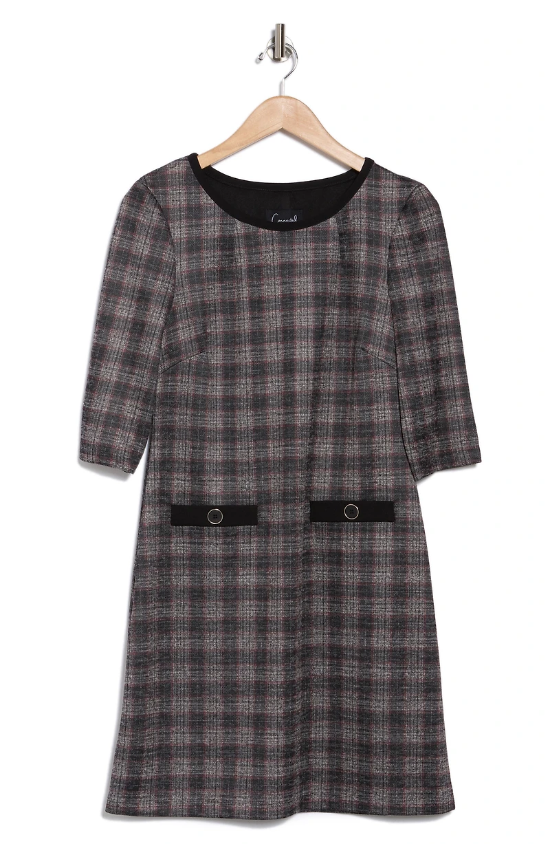 Three Quarter Sleeve Plaid Dress