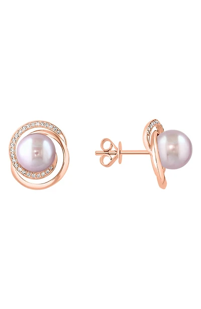Diamond & Pink Freshwater Pearl Stud Earrings