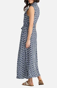 Rossellini Print Sleeveless Tie Waist Shirtdress