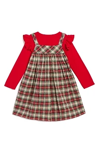 Kids' Plaid Dress & Long Sleeve T-Shirt Set